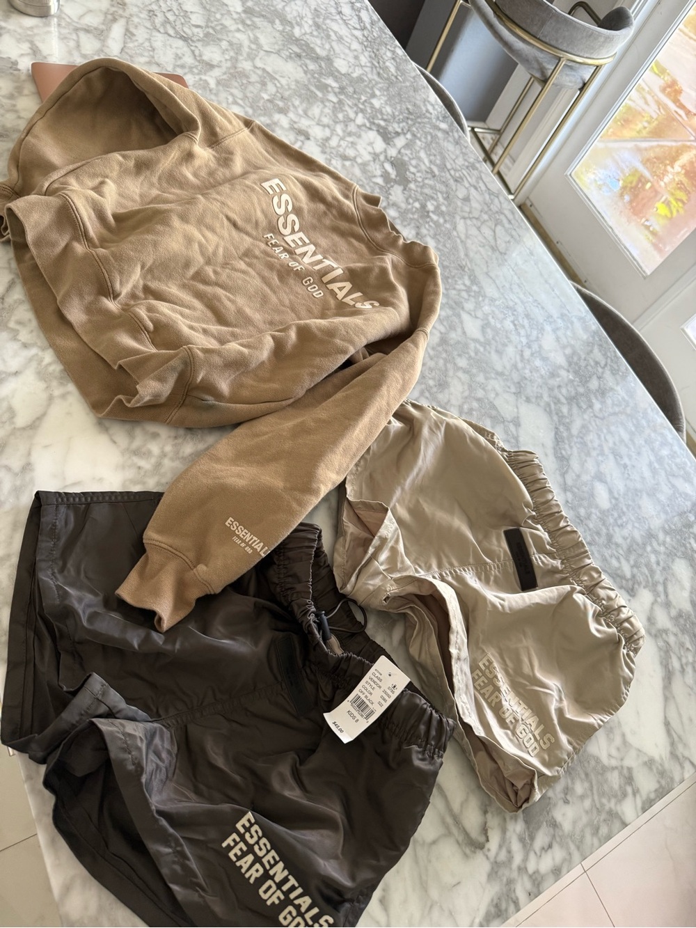 Essentials Kids Tan and Dark Brown Matching Sweatshirt & Shorts Set